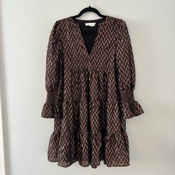 Pomander Place Metallic Ikat Kenzo Dress Mini Flutter Smocked Ruffle Tuckernuck - Picture 2 of 7